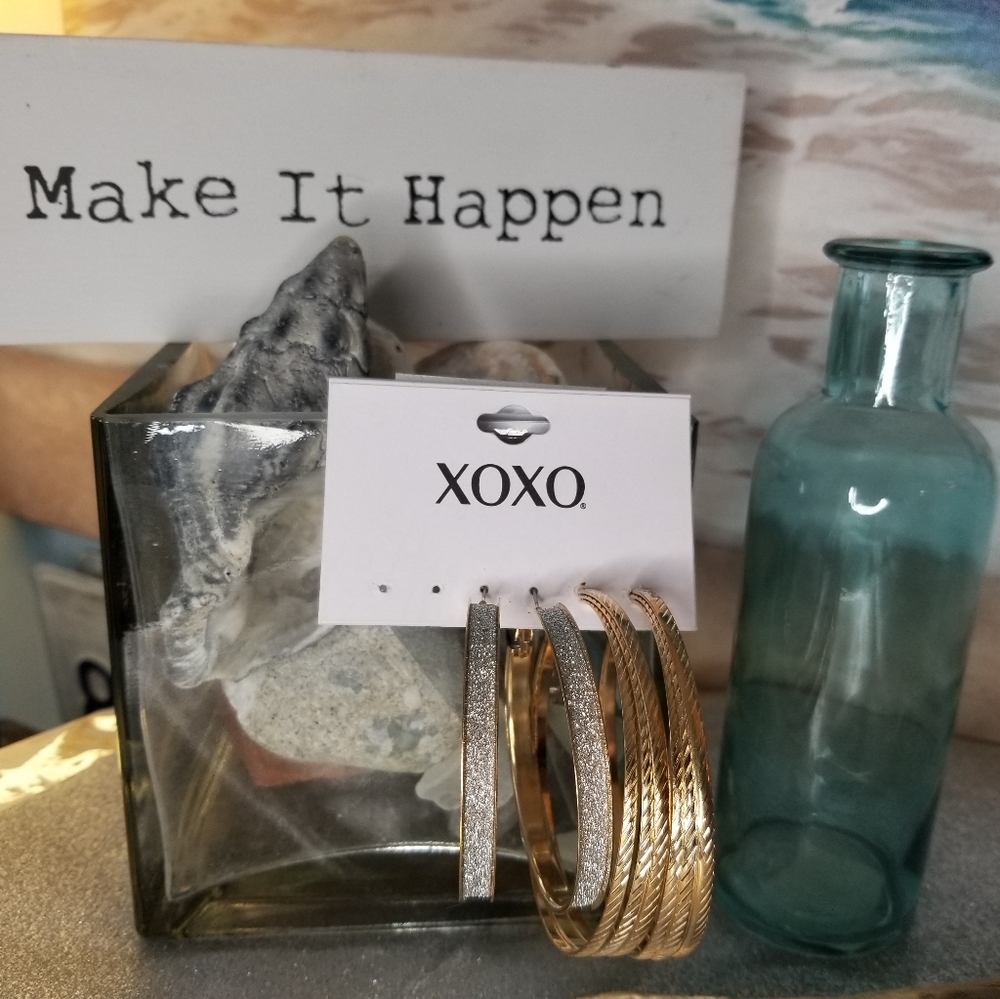 XOXO Gold & Sparkle Hoops Earrings